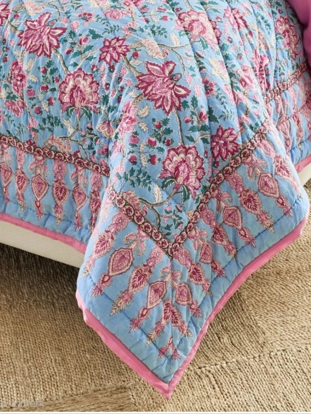 POTTERY BARN Shannon Reversible Kingsize Quilt w/ 2 Matching Shams In Pink/Blue